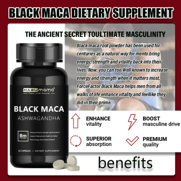 Black Maca, with Ashwagandha - Male Supplement for Endurance & Vitality - Image 2