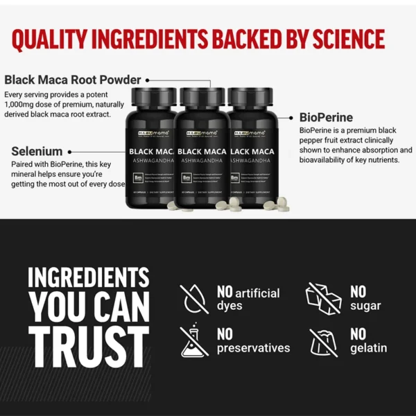Black Maca, with Ashwagandha - Male Supplement for Endurance & Vitality - Image 3