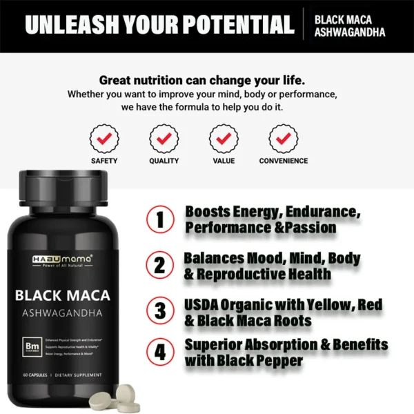 Black Maca, with Ashwagandha - Male Supplement for Endurance & Vitality - Image 5