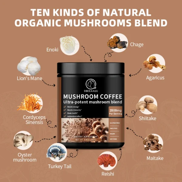 Mushroom Coffee, Brain Booster for Mental Clarity and Concentration - Image 2